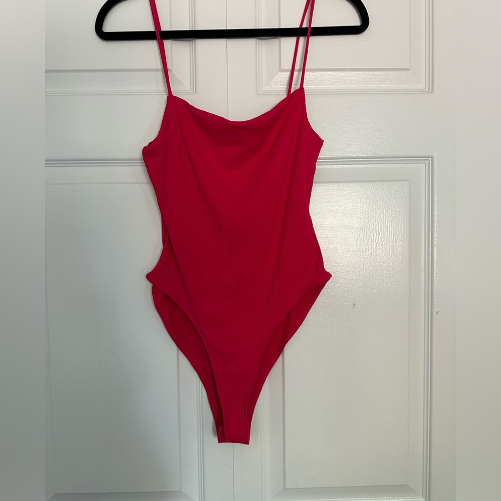 Zara Hot Pink Ribbed Spaghetti Strap Bodysuit